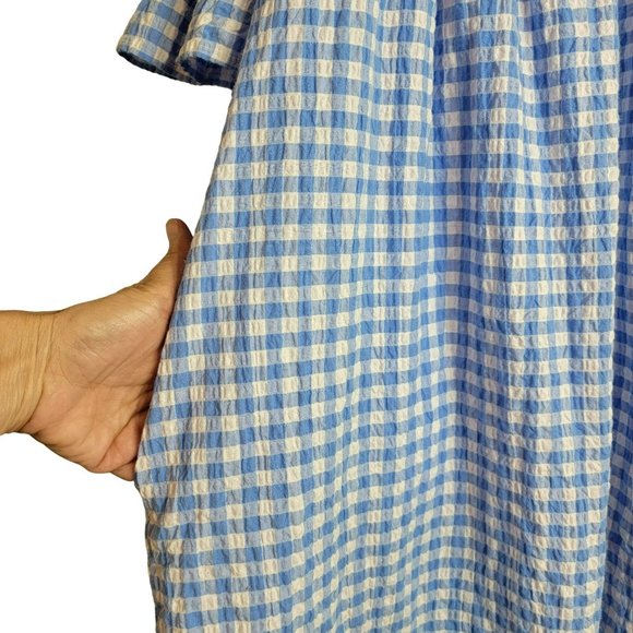Miracle Berry Women's M Blue & White Gingham Smocked Seersucker Sundress - EUC - Picture 4 of 10